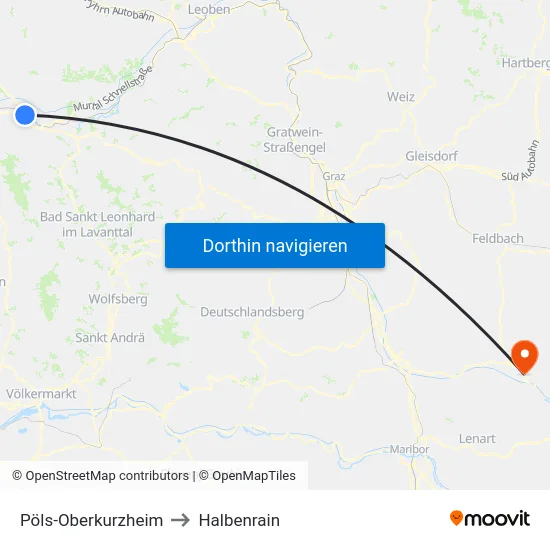 Pöls-Oberkurzheim to Halbenrain map