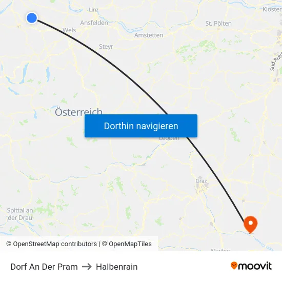 Dorf An Der Pram to Halbenrain map
