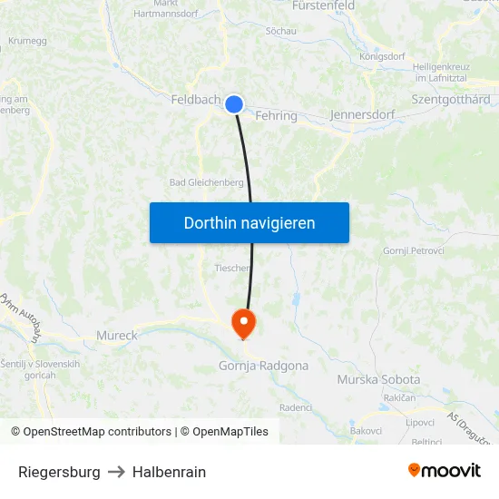 Riegersburg to Halbenrain map