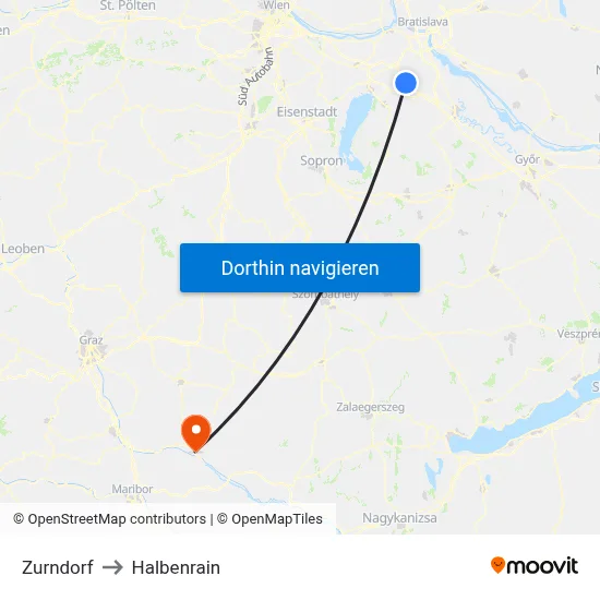 Zurndorf to Halbenrain map