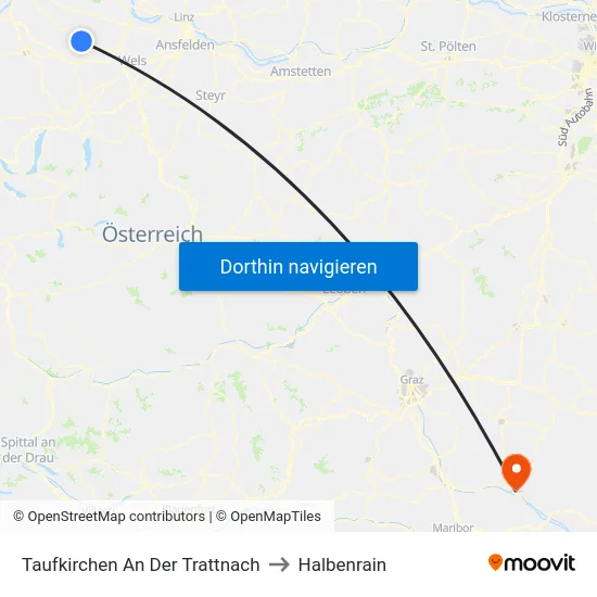 Taufkirchen An Der Trattnach to Halbenrain map