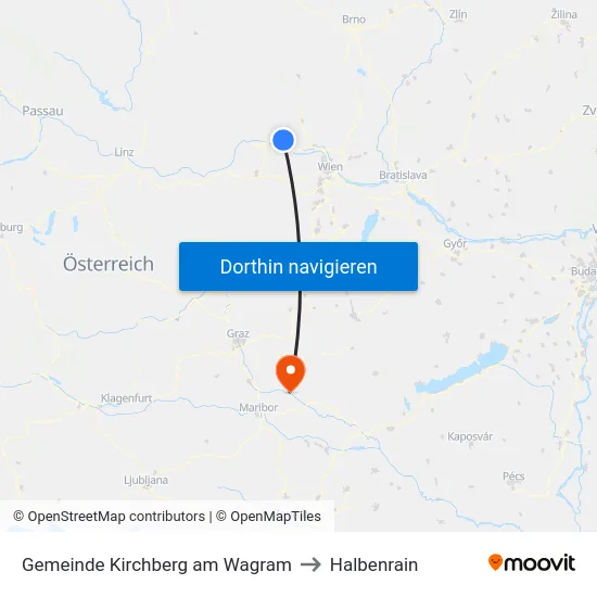 Gemeinde Kirchberg am Wagram to Halbenrain map