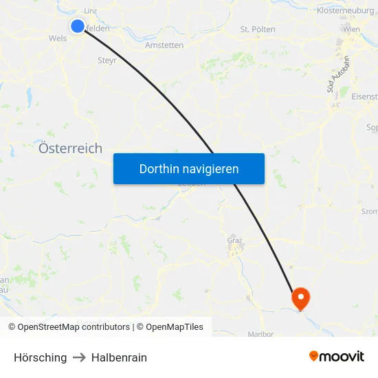 Hörsching to Halbenrain map