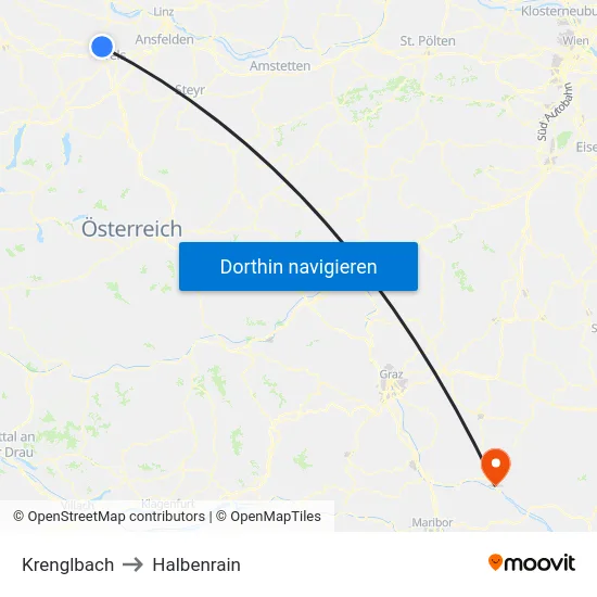 Krenglbach to Halbenrain map