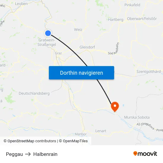 Peggau to Halbenrain map