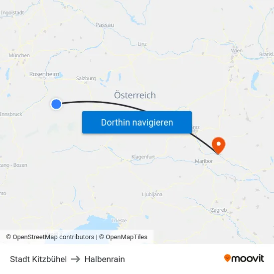 Stadt Kitzbühel to Halbenrain map
