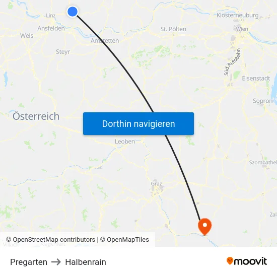 Pregarten to Halbenrain map