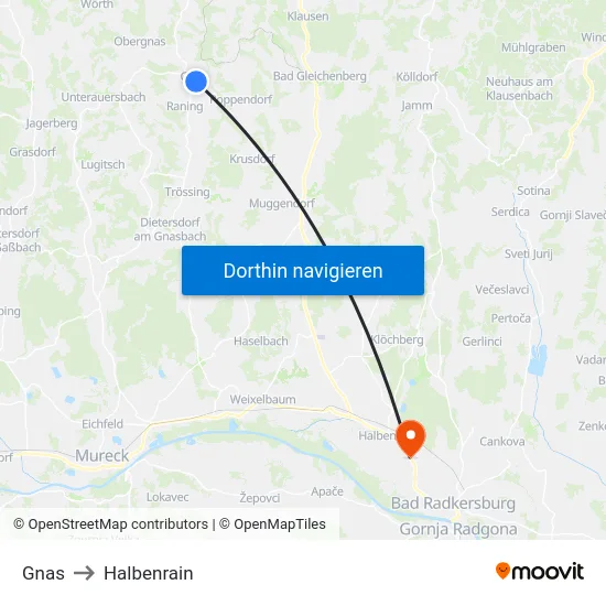 Gnas to Halbenrain map