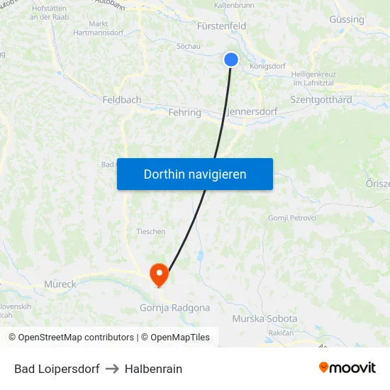 Bad Loipersdorf to Halbenrain map