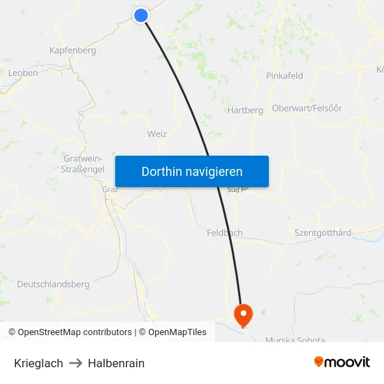 Krieglach to Halbenrain map