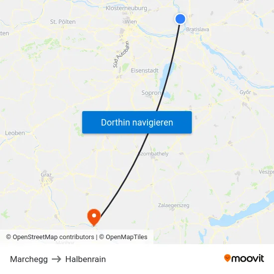 Marchegg to Halbenrain map