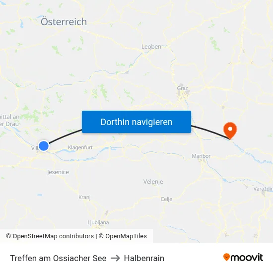 Treffen am Ossiacher See to Halbenrain map