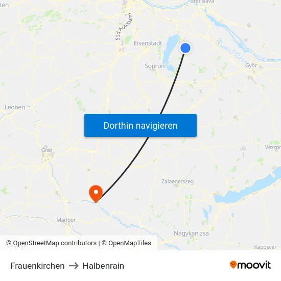 Frauenkirchen to Halbenrain map