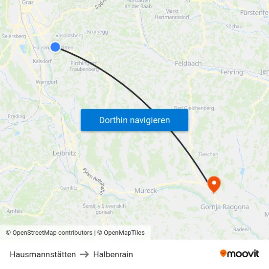 Hausmannstätten to Halbenrain map