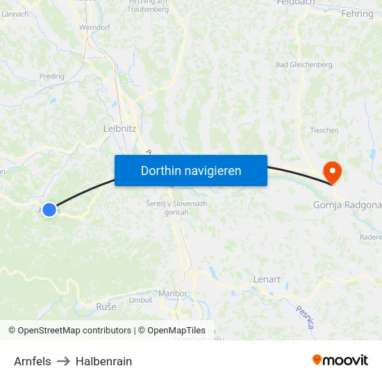 Arnfels to Halbenrain map