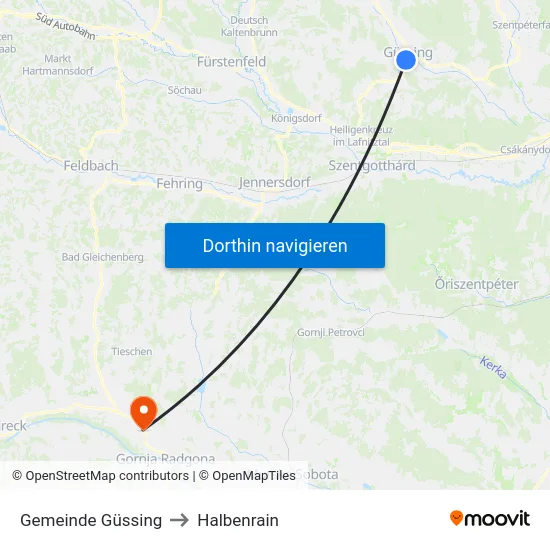 Gemeinde Güssing to Halbenrain map