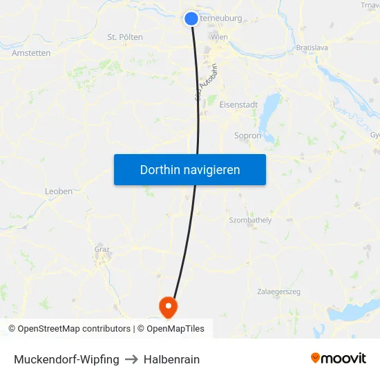 Muckendorf-Wipfing to Halbenrain map