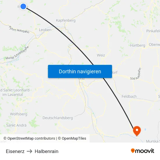 Eisenerz to Halbenrain map