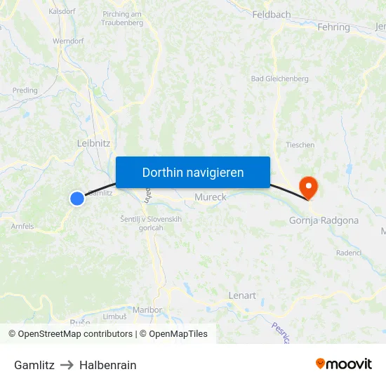 Gamlitz to Halbenrain map