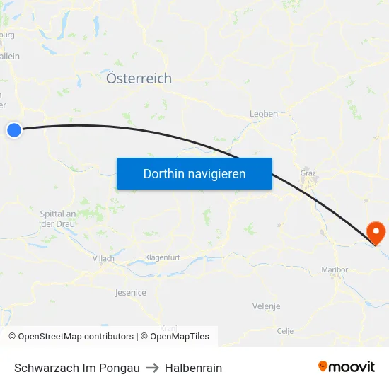Schwarzach Im Pongau to Halbenrain map
