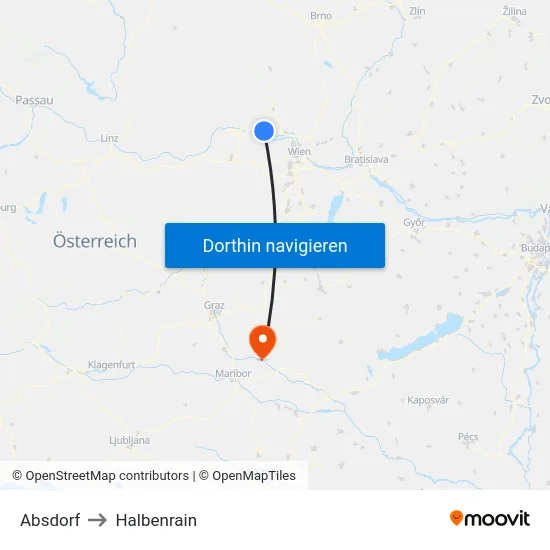 Absdorf to Halbenrain map
