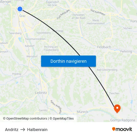 Andritz to Halbenrain map
