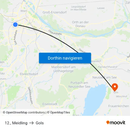 12., Meidling to Gols map