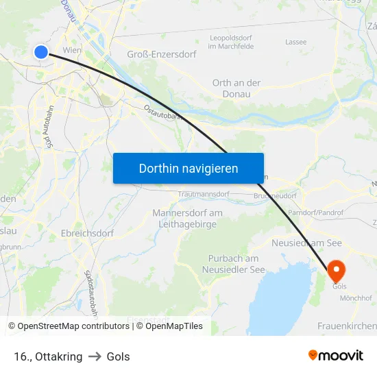 16., Ottakring to Gols map