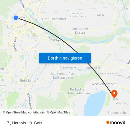 17., Hernals to Gols map