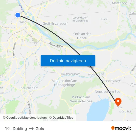 19., Döbling to Gols map