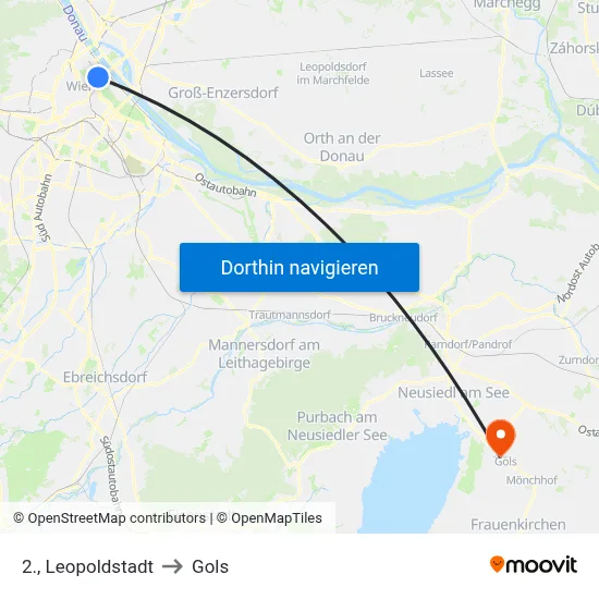 2., Leopoldstadt to Gols map