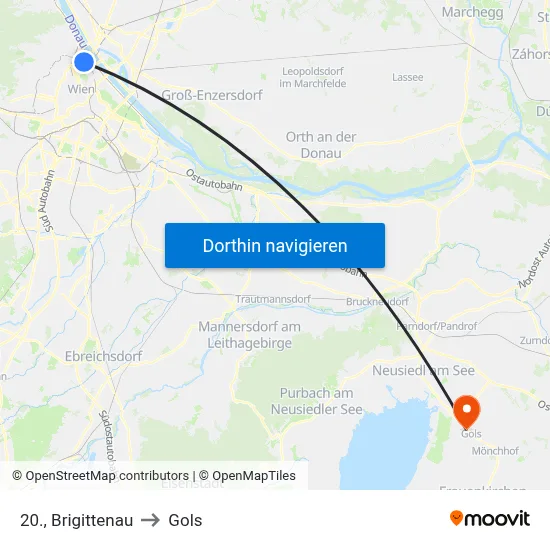 20., Brigittenau to Gols map