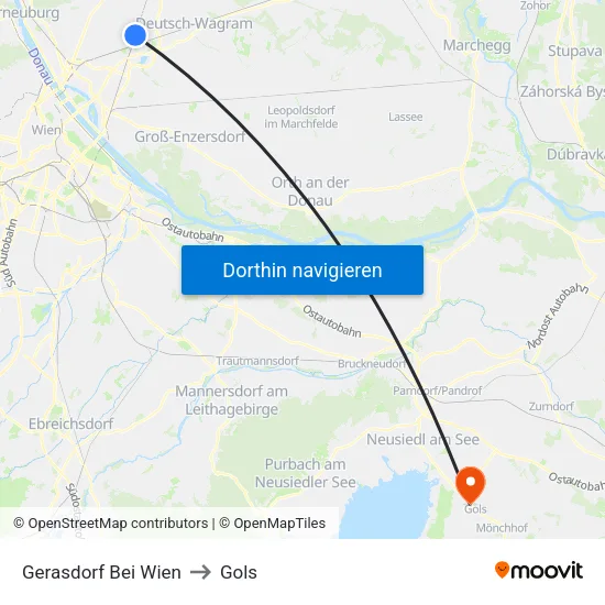 Gerasdorf Bei Wien to Gols map