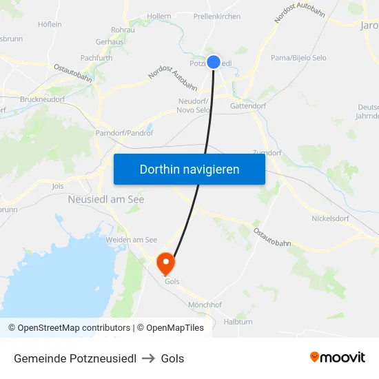 Gemeinde Potzneusiedl to Gols map