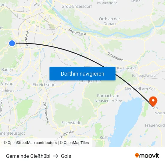 Gemeinde Gießhübl to Gols map