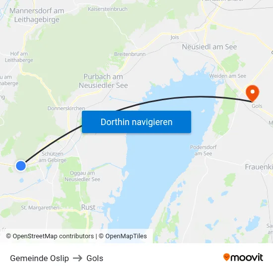 Gemeinde Oslip to Gols map