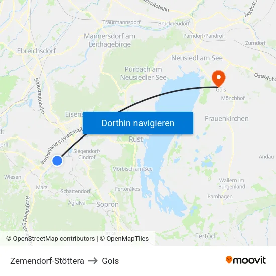 Zemendorf-Stöttera to Gols map