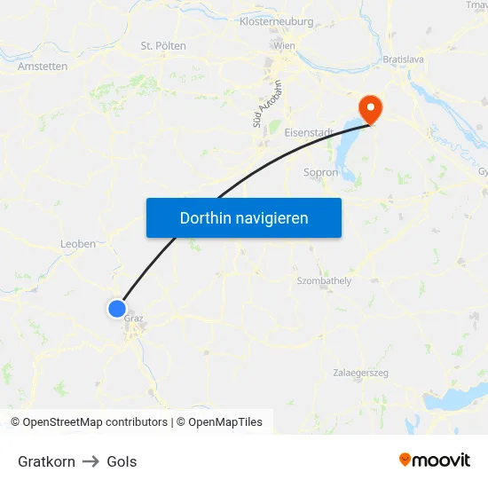 Gratkorn to Gols map