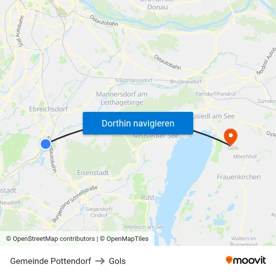 Gemeinde Pottendorf to Gols map