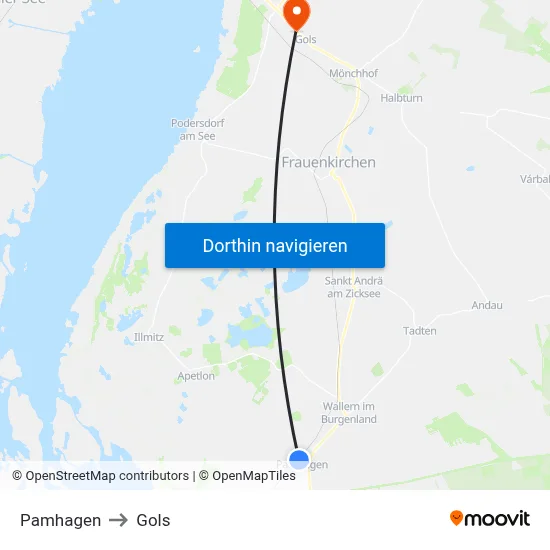 Pamhagen to Gols map