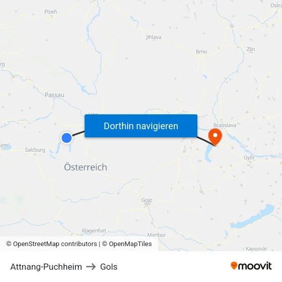 Attnang-Puchheim to Gols map