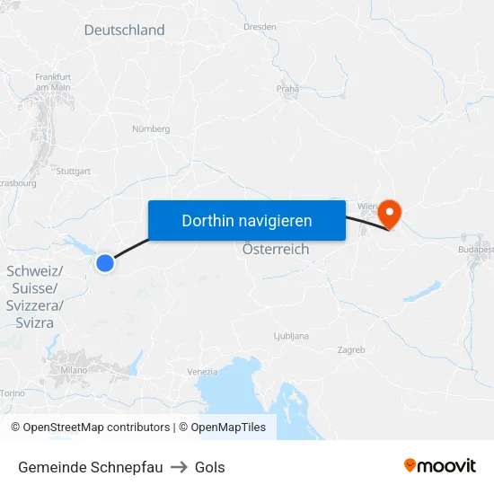 Gemeinde Schnepfau to Gols map