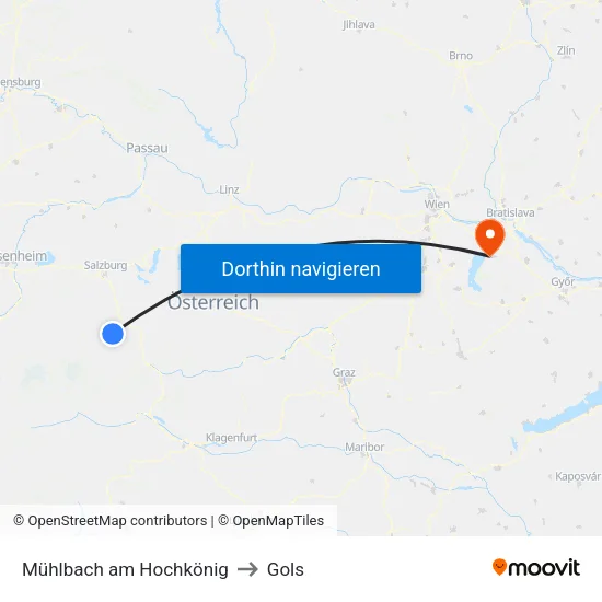Mühlbach am Hochkönig to Gols map