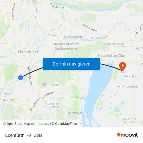 Ebenfurth to Gols map