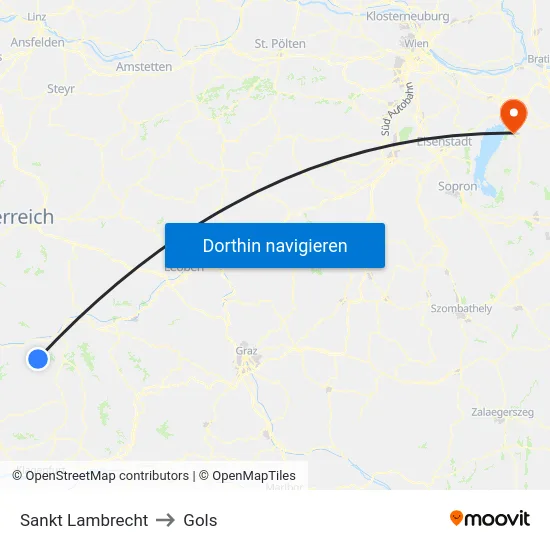 Sankt Lambrecht to Gols map