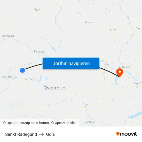 Sankt Radegund to Gols map