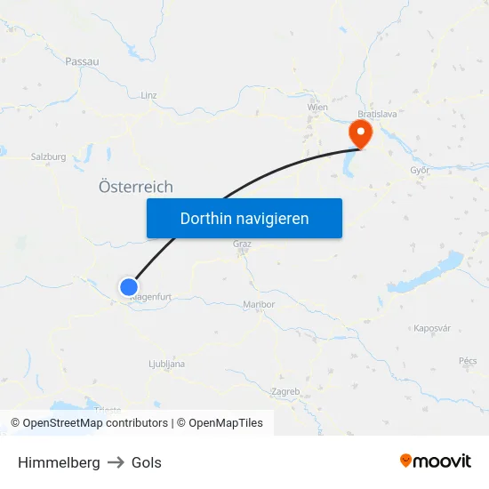 Himmelberg to Gols map