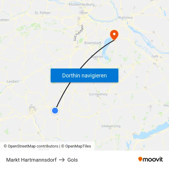 Markt Hartmannsdorf to Gols map