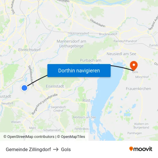 Gemeinde Zillingdorf to Gols map