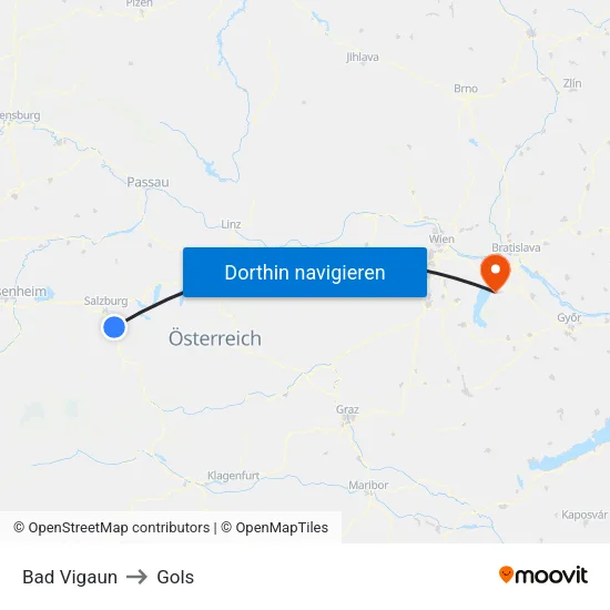 Bad Vigaun to Gols map